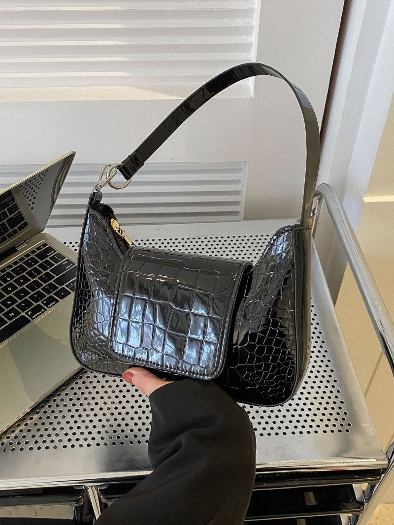 Minimalist Hobo Bag Crocodile Embossed Elegant