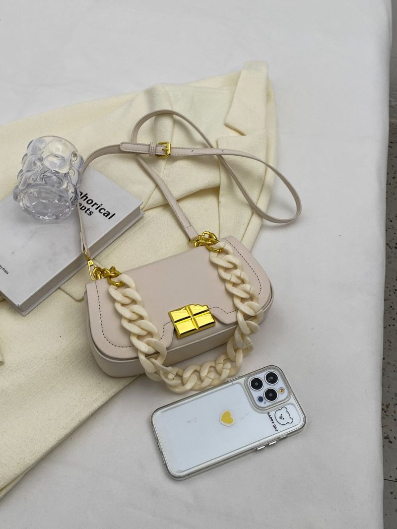 Small Flap Crossbody Bag Metal & Chain Decor