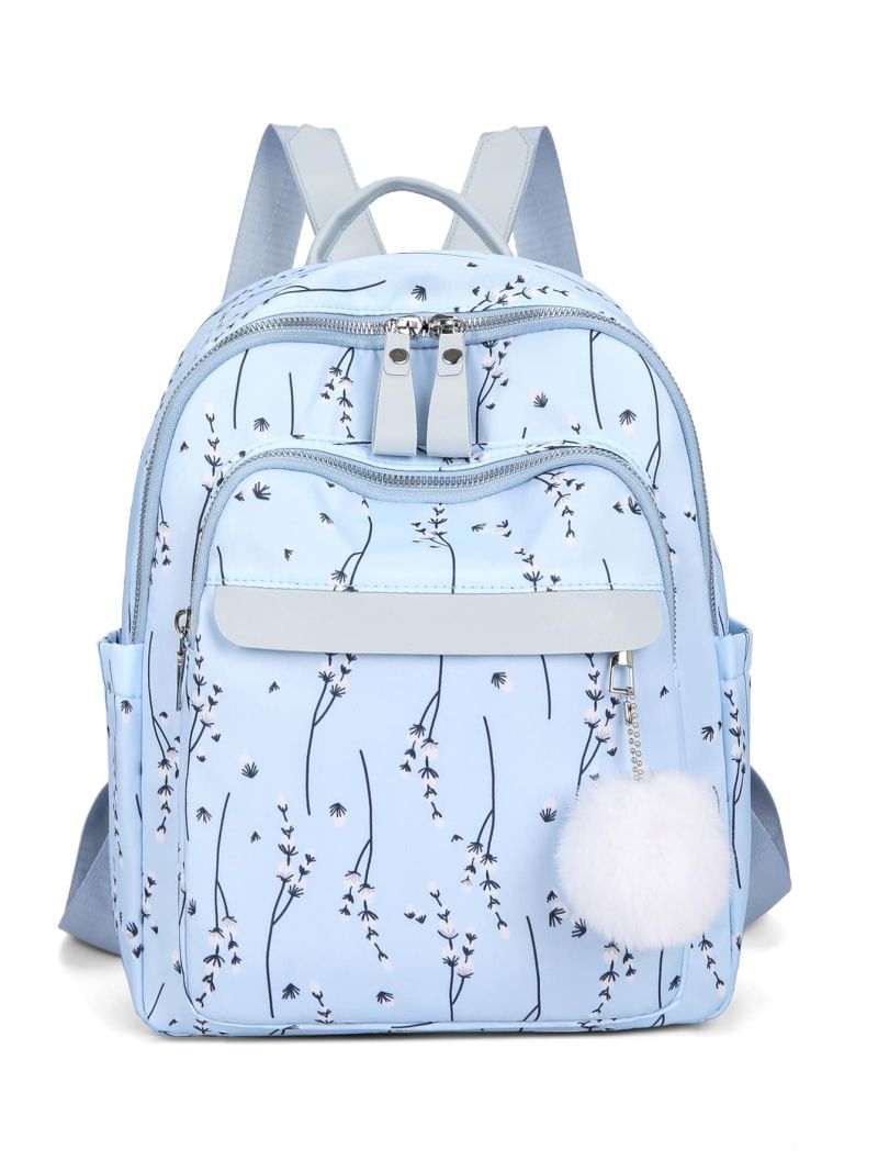 Floral Pattern Classic Backpack Preppy With Bag Charm Zipper For School
