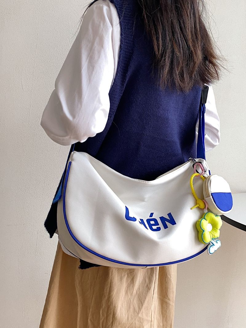 Large Capacity Hobo Bag With Bag Charm Letter Graphic Zipper Nylon