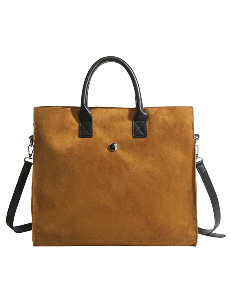 Large Capacity Square Bag Snap Button Double Handle PU