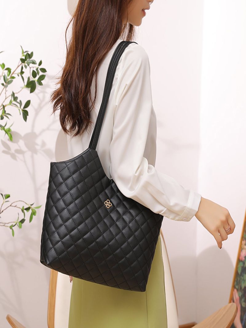 Small Shoulder Tote Bag Quilted Pattern Metal Decor Elegant