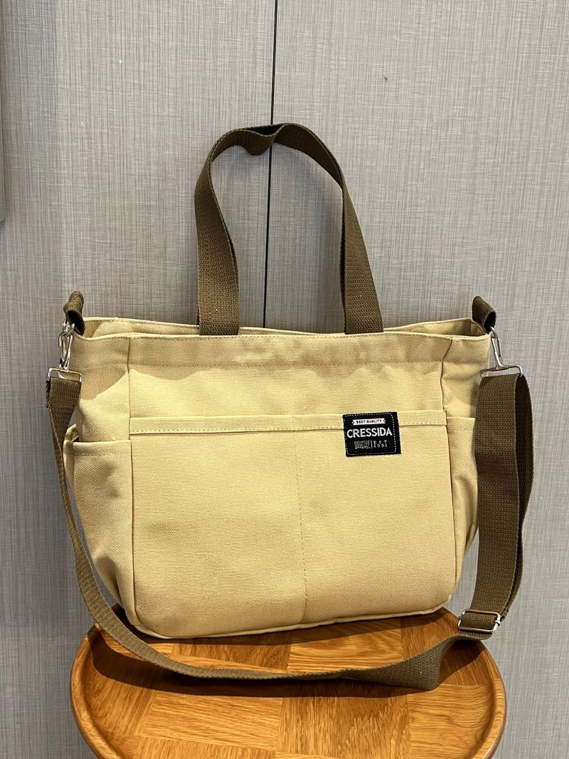 Small Shopper Bag Letter Patch Decor Canvas