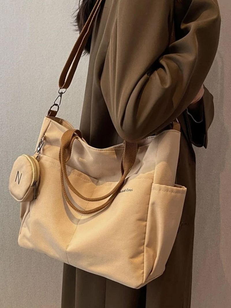 Letter Graphic Shopper Bag With Coin Purse Canvas