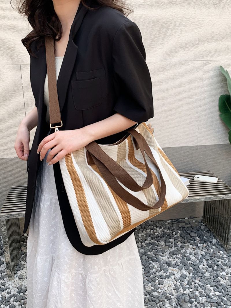 Striped Pattern Hobo Bag Large Capacity Without Bag Charm