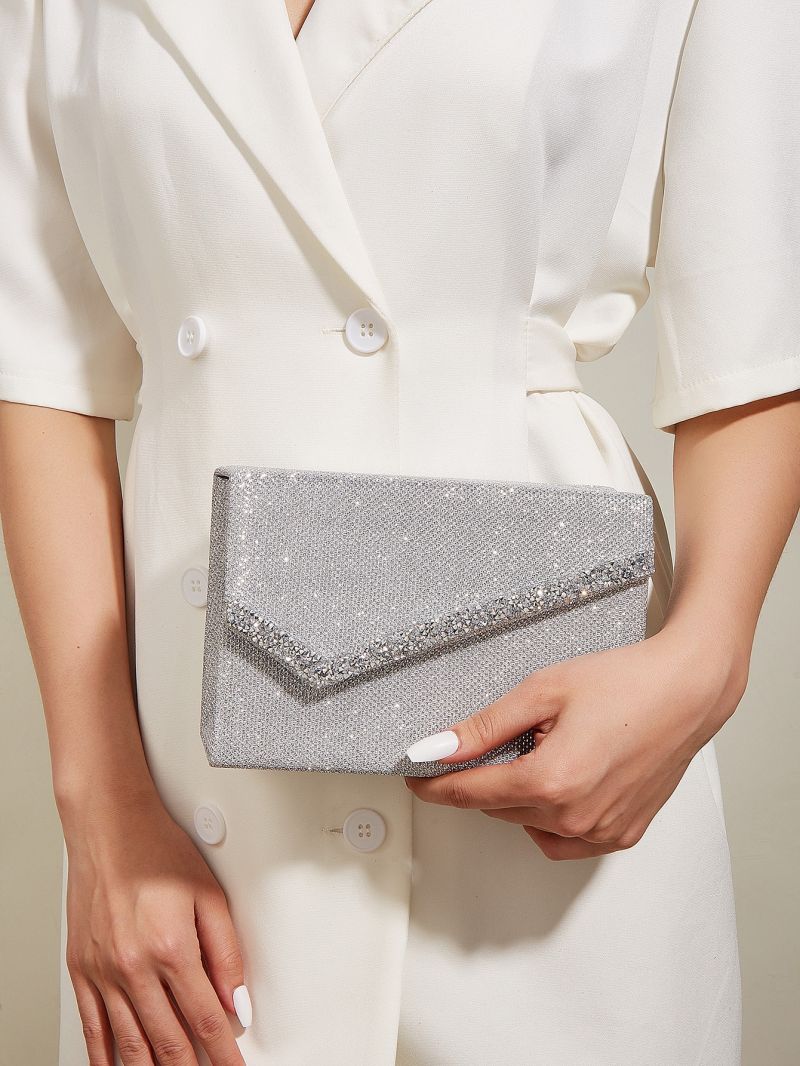 Mini Envelope Bag Glamorous Rhinestone Decor Flap Chain Glitter For Party