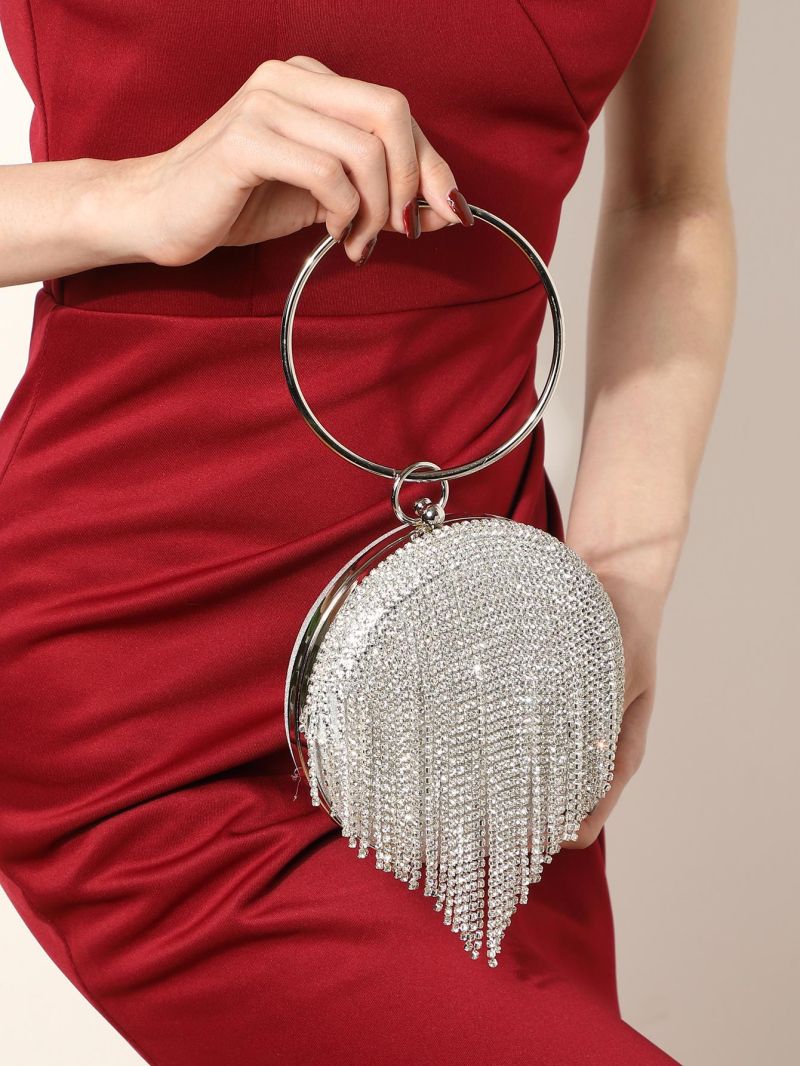 Rhinestone Fringe Decor Circle Bag Mini For Party