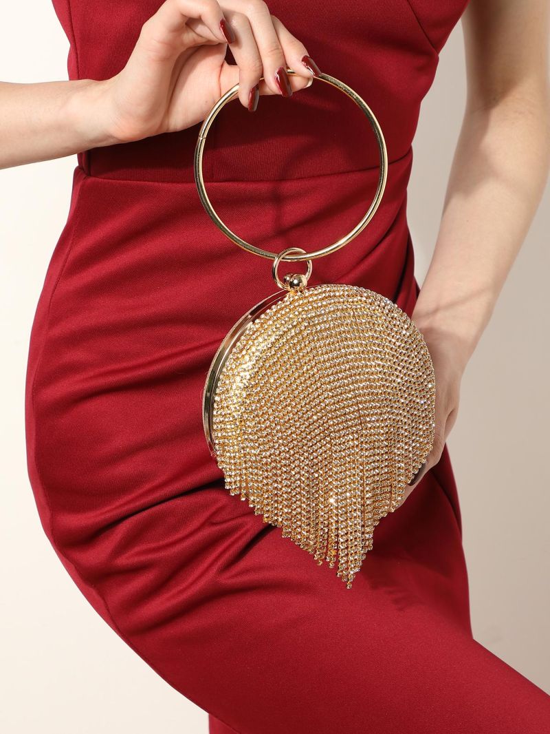 Rhinestone Fringe Decor Circle Bag Mini For Party