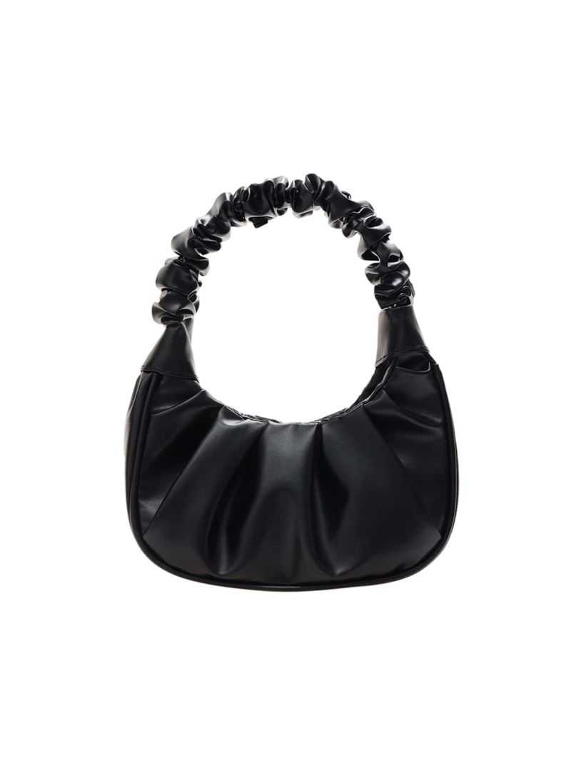 Medium Ruched Bag Handle Ruche Design Elegant Style Solid Black