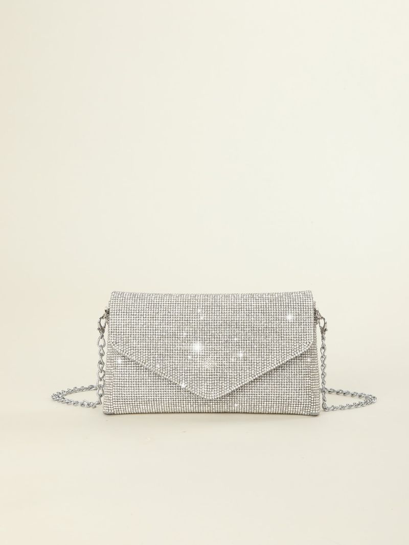 Mini Rhinestone Decor Square Bag Flap Chain Strap For Party