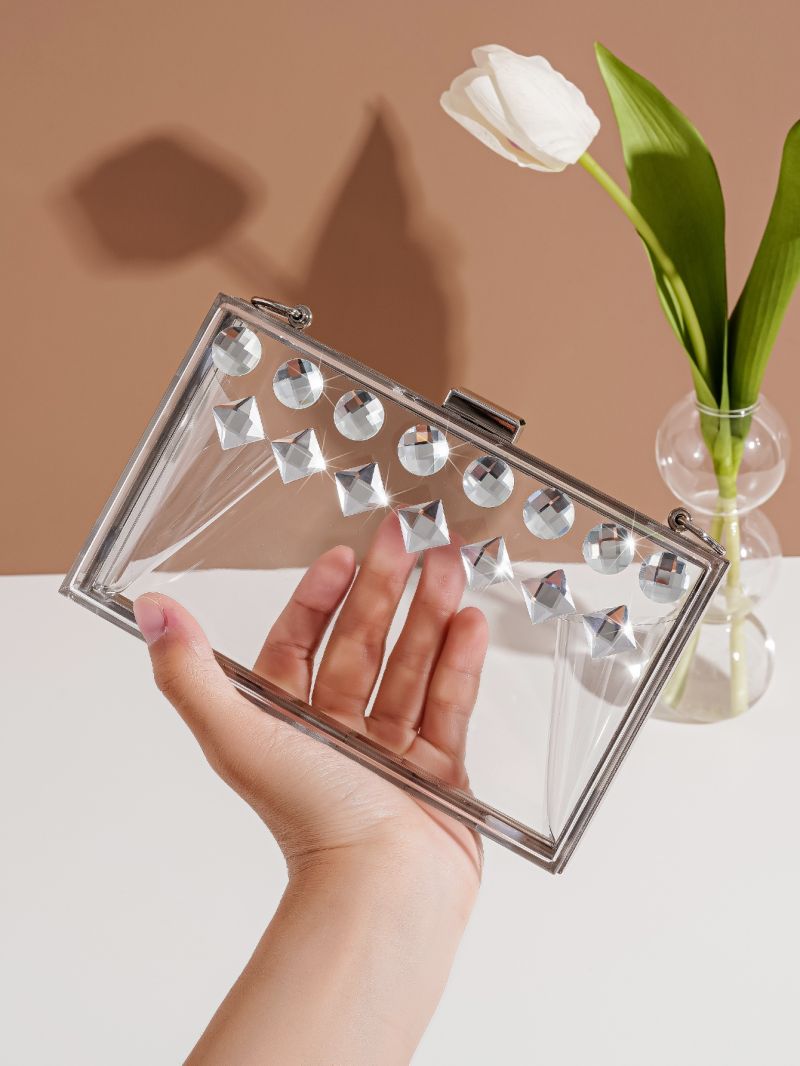 Mini Box Bag Rhinestone Decor Chain Strap For Prom