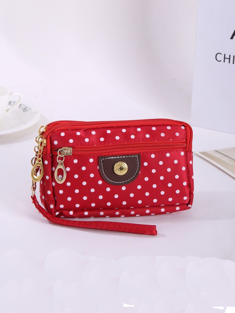 Polka Dot Pattern Red Wallet Zipper Design