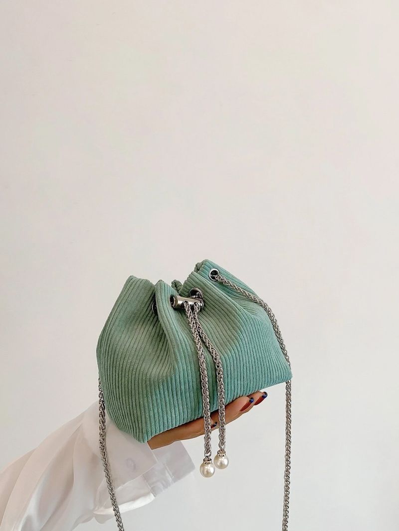Mini Bucket Bag Drawstring Design Corduroy