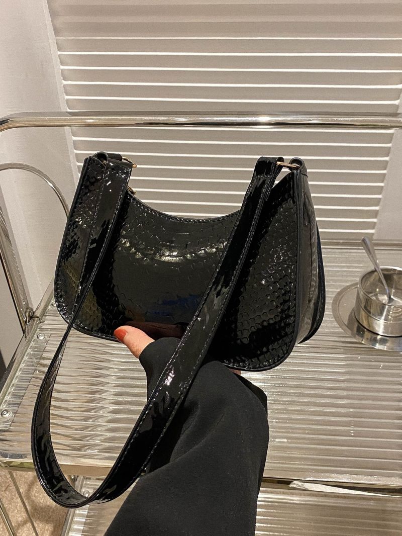 Snakeskin Embossed Hobo Bag Mini Black