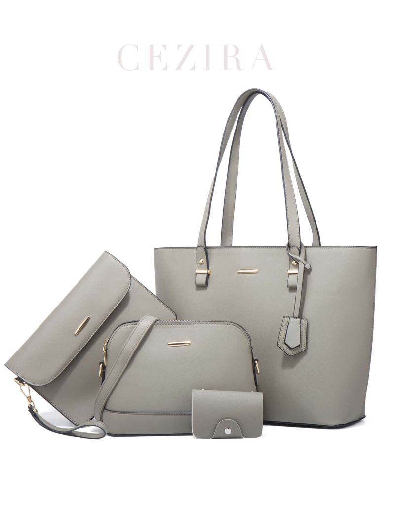 4pcs Metal Decor Shoulder Tote Bag Set, Best Work Bag For Women