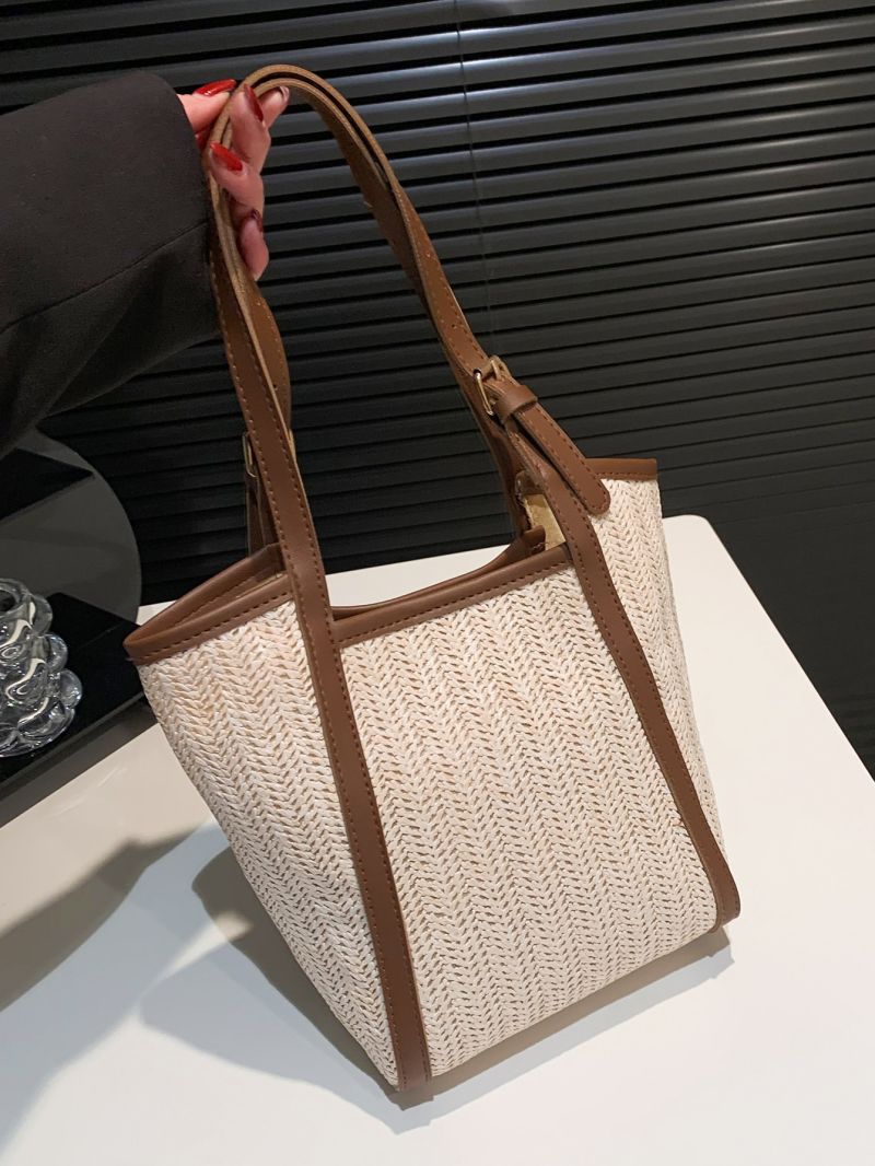 Mini Straw Bag Contrast Binding Vacation