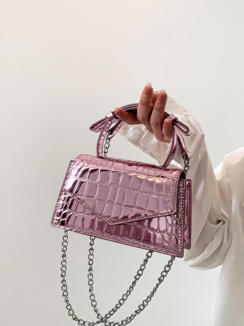 Mini Square Bag Metallic Crocodile Embossed Chain Strap