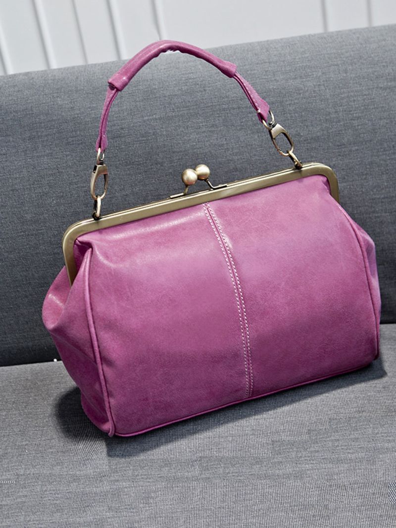 Kiss Lock Satchel Bag Top Handle PU Vintage