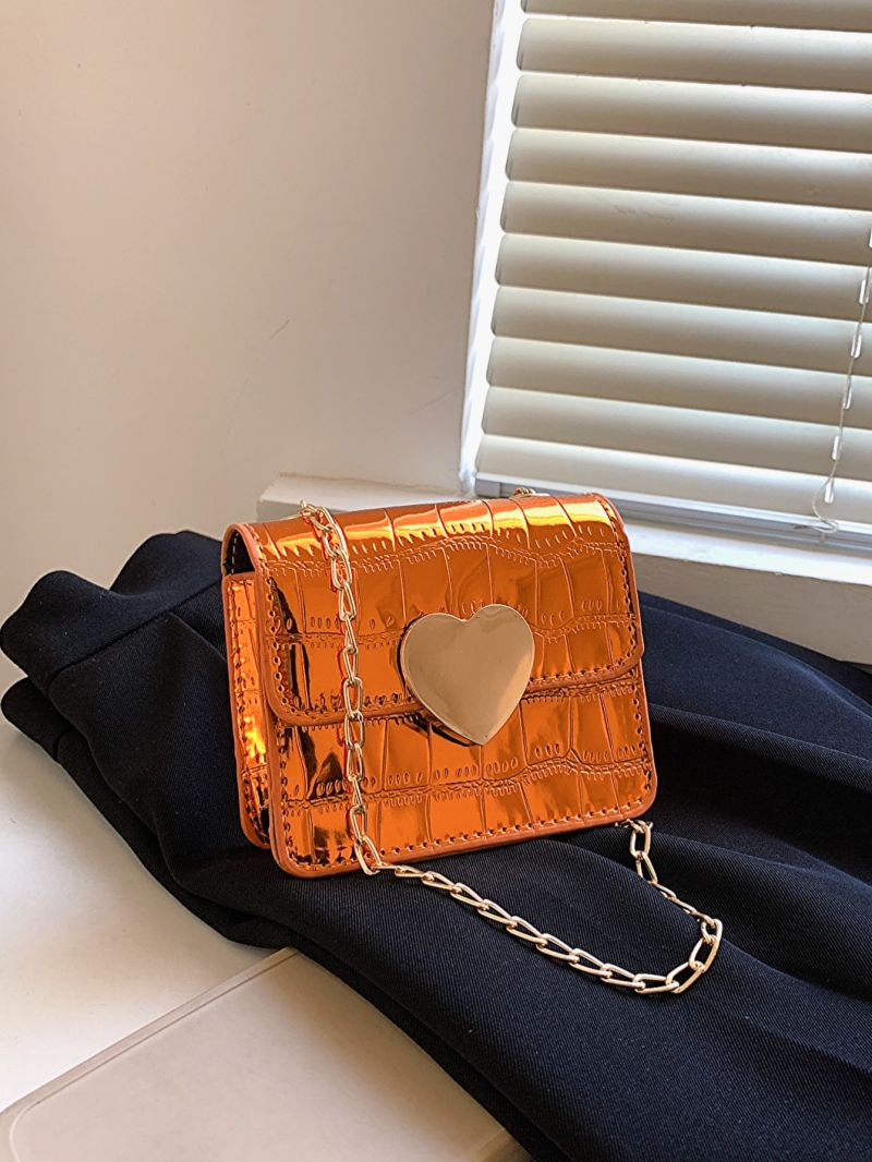 Mini Square Bag Metallic Crocodile Embossed Chain Strap