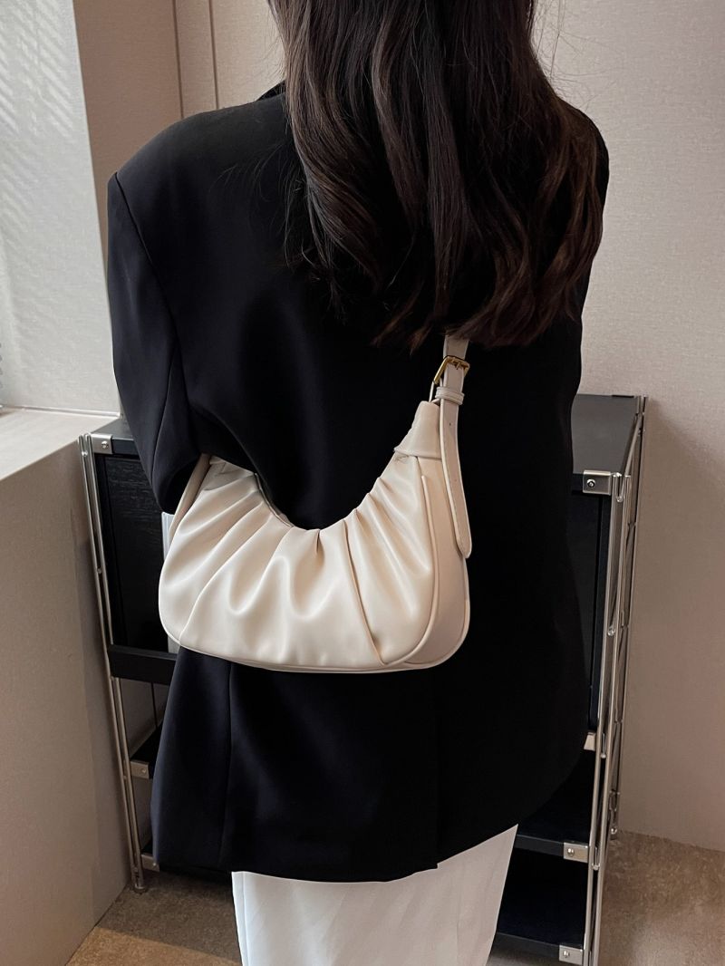 White Ruched Bag PU Minimalist