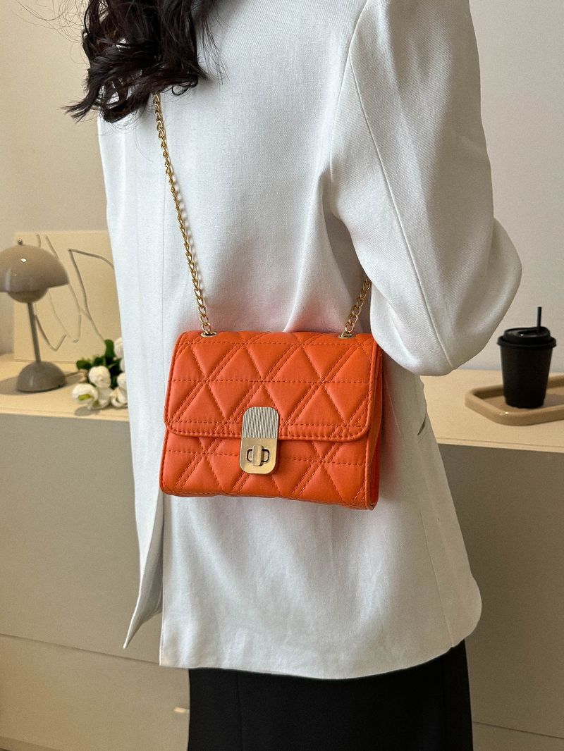 Mini Square Bag Quilted Twist Lock PU Neon Orange Funky
