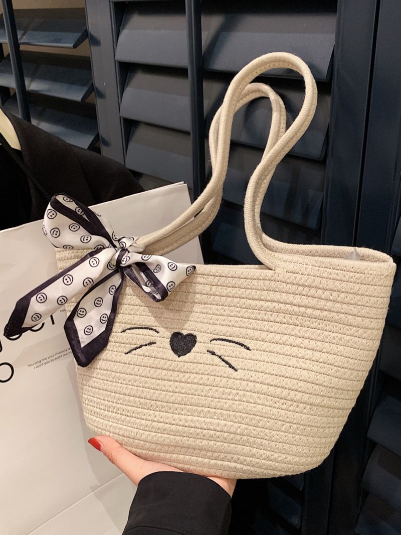 Twilly Scarf Decor Straw Bag Small Vacation