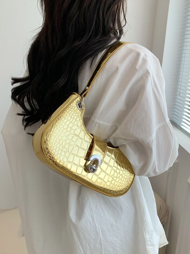 Crocodile Embossed Hobo Bag Metal Decor Top Handle