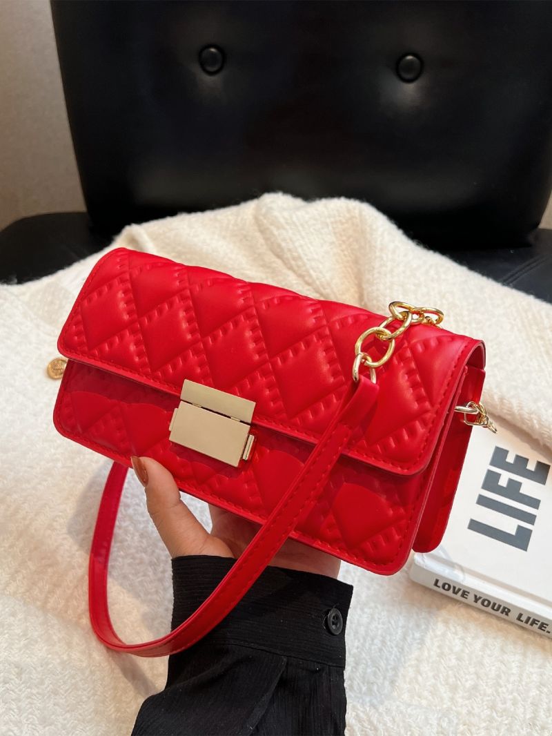 Metal Decor Quilted Pattern Square Bag Flap Fashion