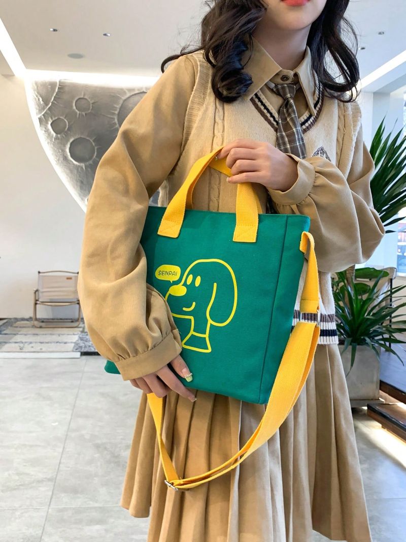 Two Tone Square Bag Cartoon & Letter Graphic