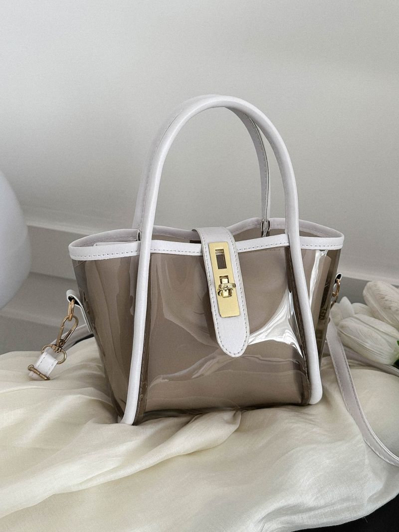 Mini Clear Square Bag PVC Contrast Binding With Inner Pouch