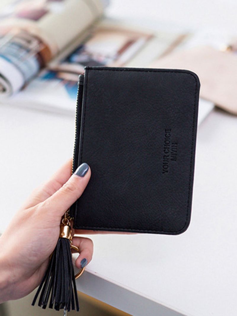 Colorblock Letter Embossed Card Holder Tassel Decor