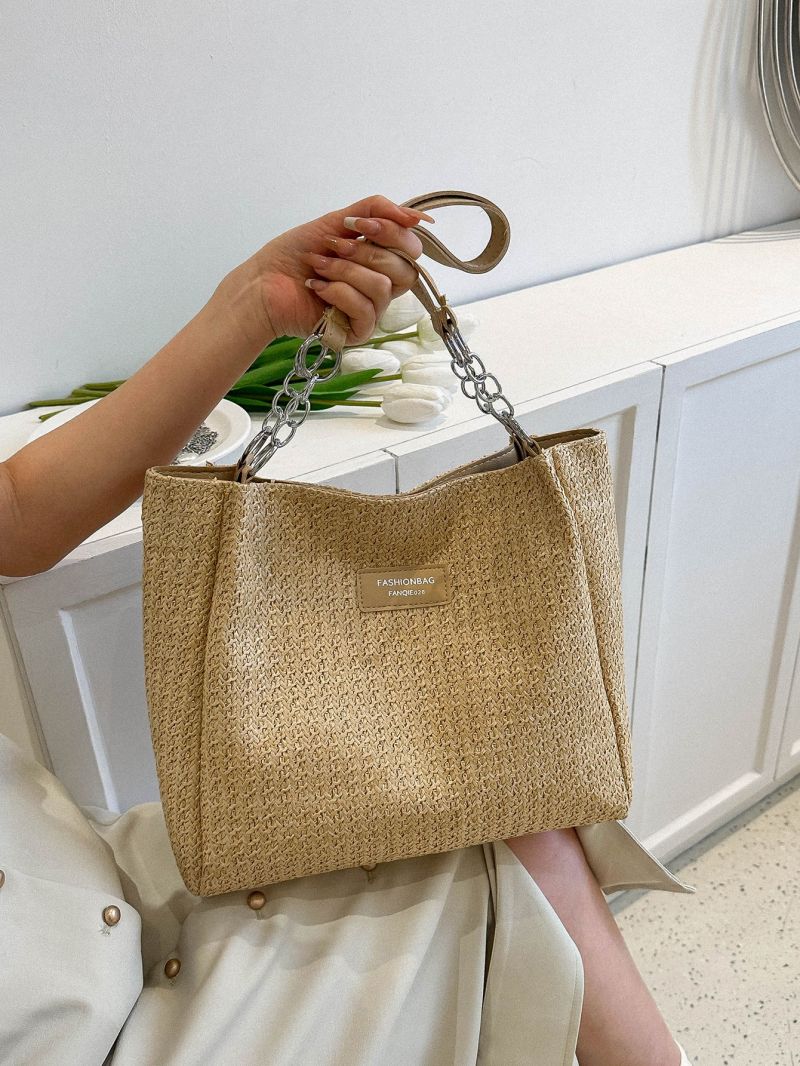 Small Straw Bag Letter Patch Decor