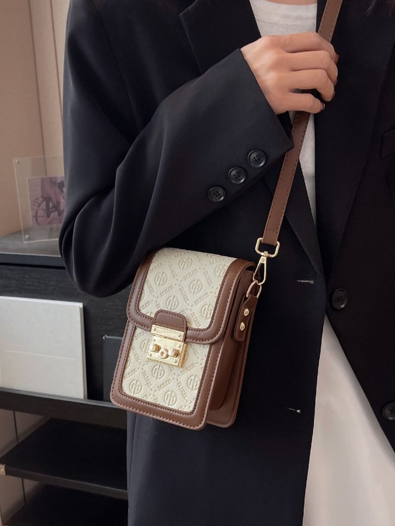 Mini Two Tone Flap Square Bag Geometric Embossed