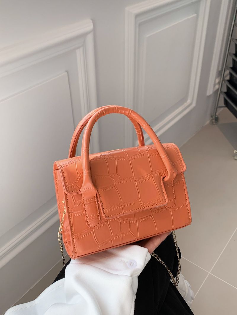 Mini Crocodile Embossed Square Bag Orange Flap Chain Strap For Daily
