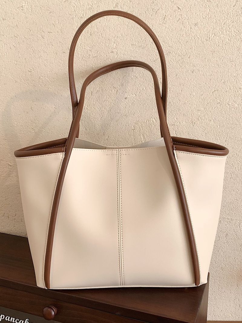 Colorblock Shoulder Tote Bag Large Capacity Contrast Binding