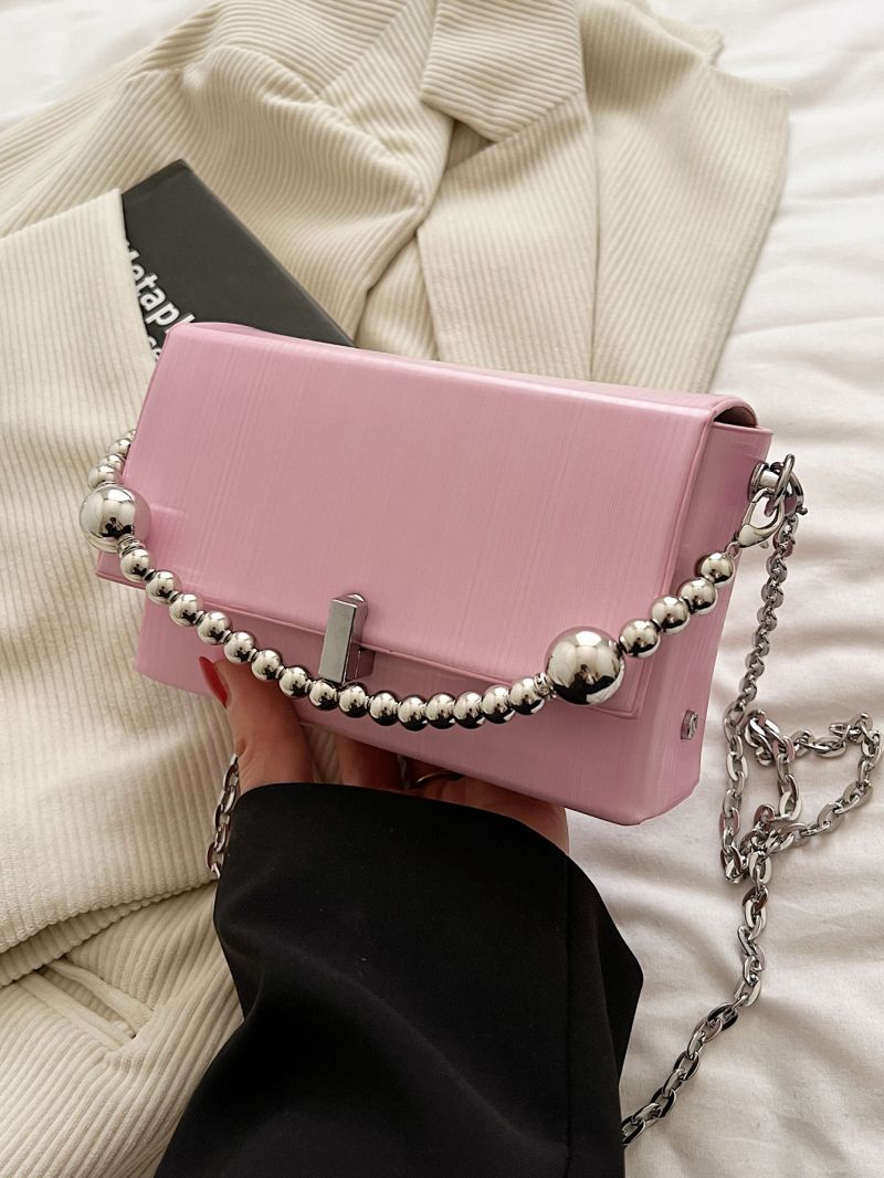 Minimalist Box Bag Mini Flap Beaded Strap