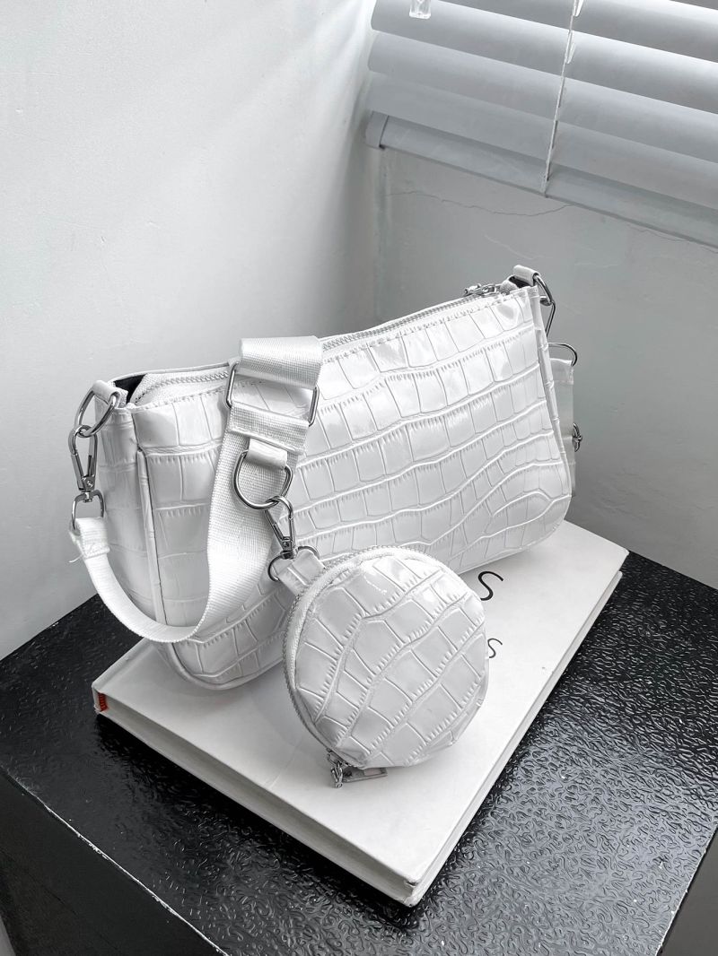 Crocodile Embossed Square Bag With Coin Case Fashion