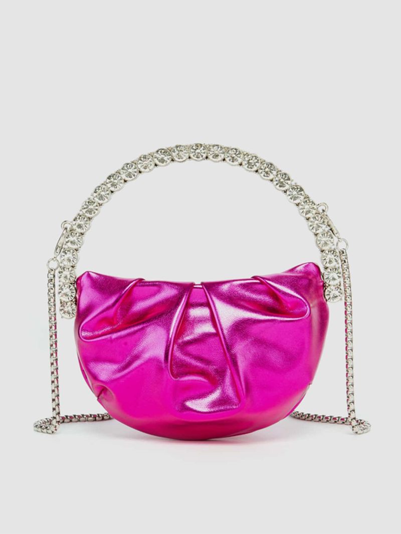 Mini Ruched Bag Silver Rhinestone Decor For Party