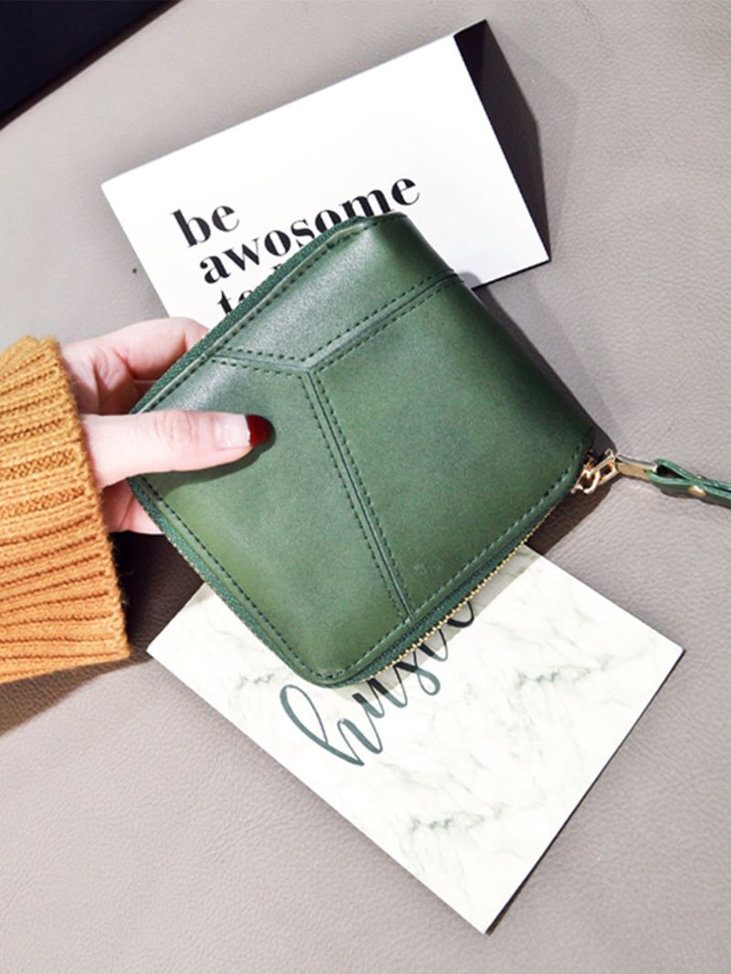Stitch Detail Small Wallet Green Fashionable Zipper Around For Daily