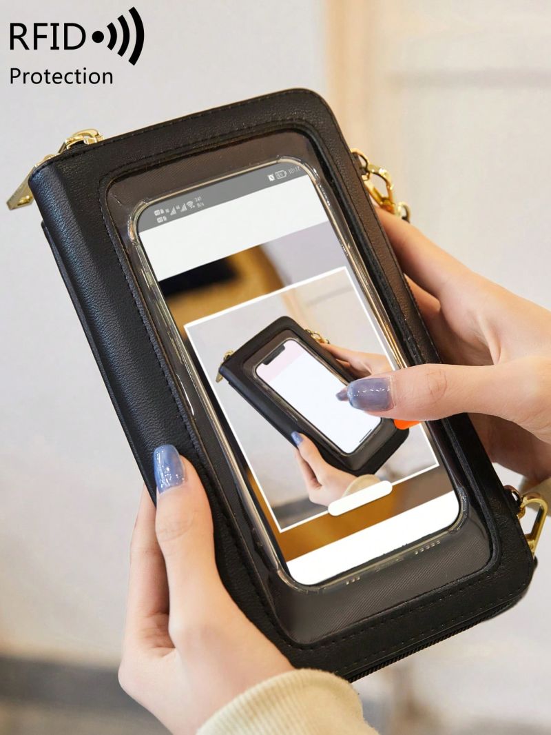 Minimalist Phone Wallet PU Zipper With Adjustable-strap RFID For Outdoor Travel