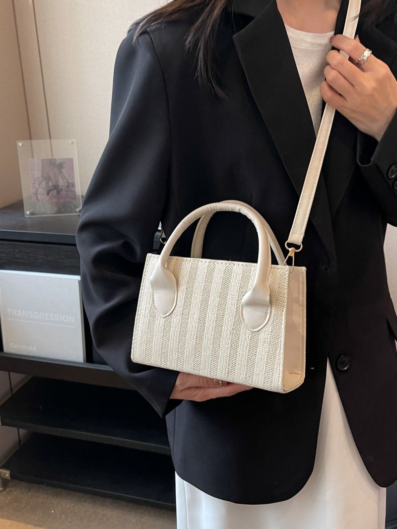 Mini Square Bag Stripe Pattern Double Handle