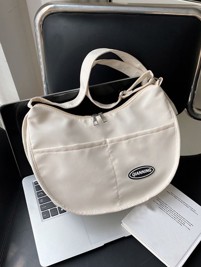 Letter Patch Decor Hobo Bag With Zipper Casual