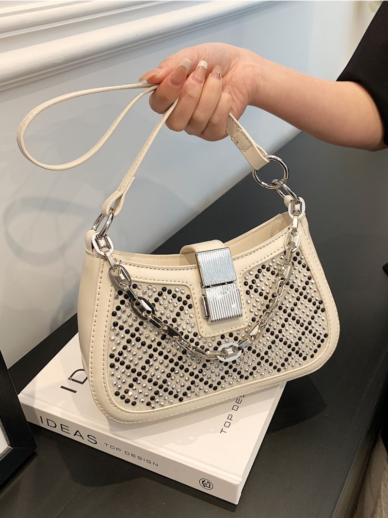 Small Crossbody Bag Chain & Rhinestone Decor Colorblock