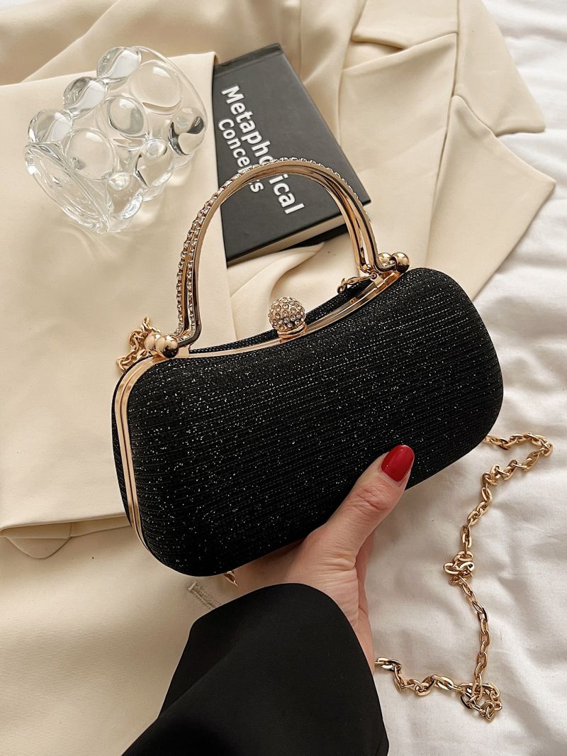 Rhinestone Decor Box Bag Mini Black