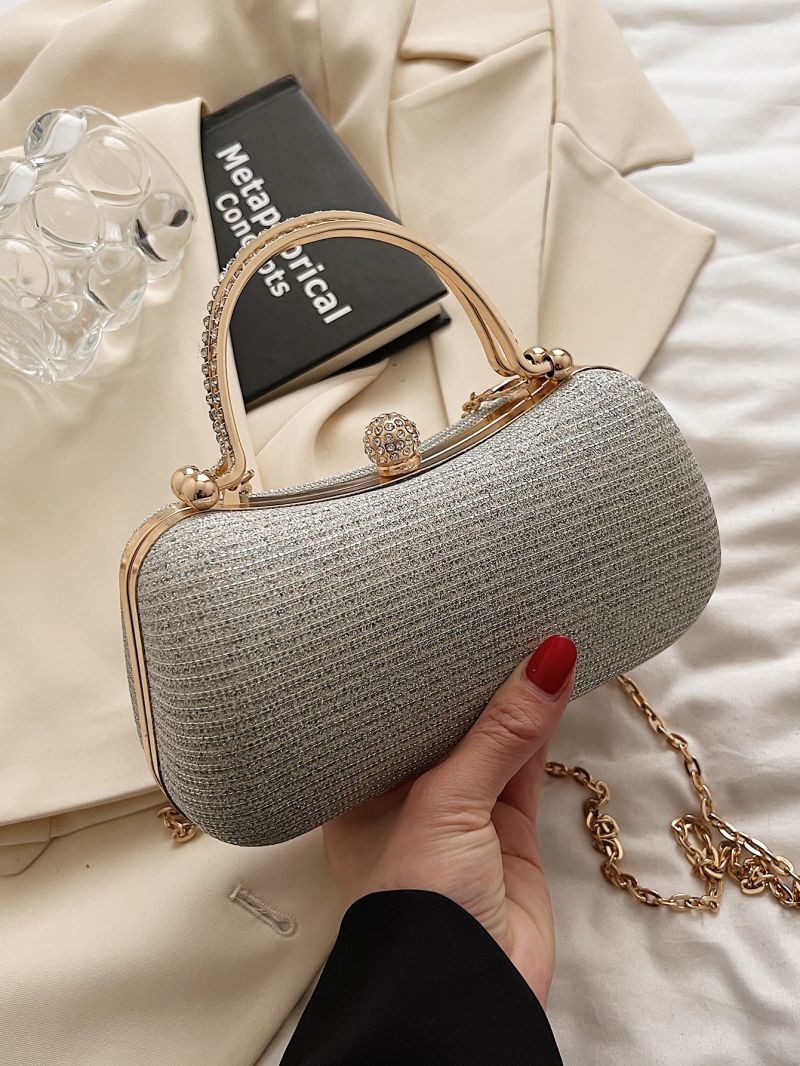 Rhinestone Decor Box Bag Mini Silver