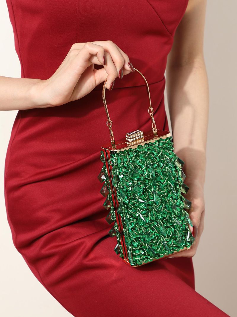Mini Sequin & Rhinestone Decor Box Bag Top Handle Glamorous