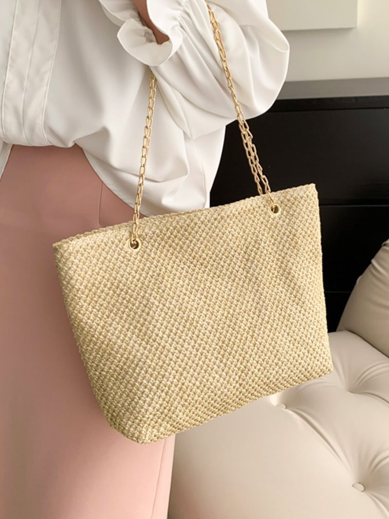 Minimalist Straw Bag Chain Strap Vacation