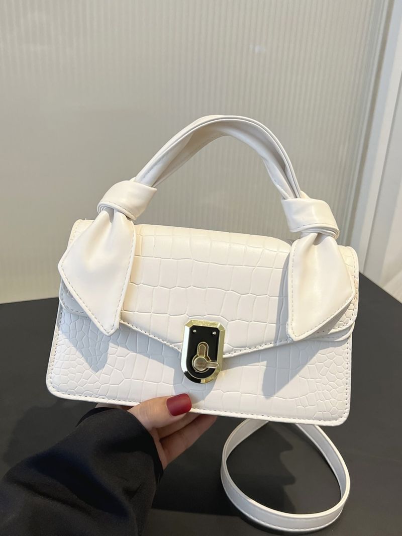 Crocodile Embossed Square Bag Small White