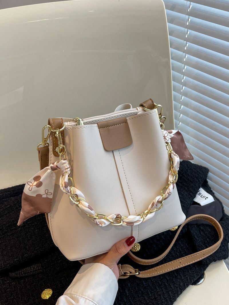 Colorblock Bucket Bag Mini Chain Decor