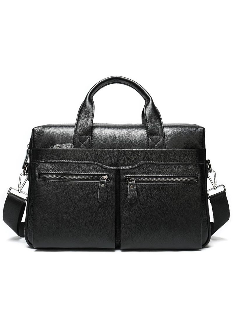 Letter Patch Decor Classic Multi-Pocket Briefcase For Business Work School Bag